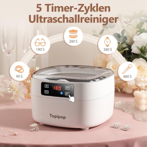 Detalle de Topipop Ultraschallreinigungsgerät, 750 ml, 48 kHz und 5 Reinigungsmodi