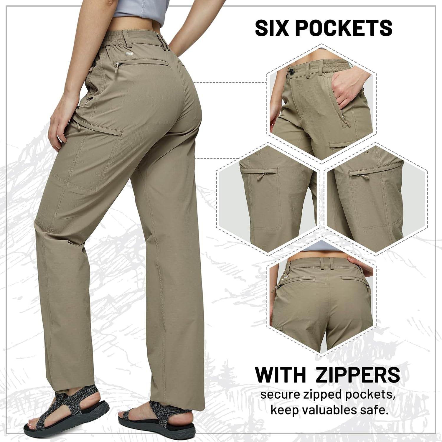 Detalle 2 de MIER Women’s Quick Dry Cargo Pants: Lightweight Tactical Hiking Trousers with 6 Pockets