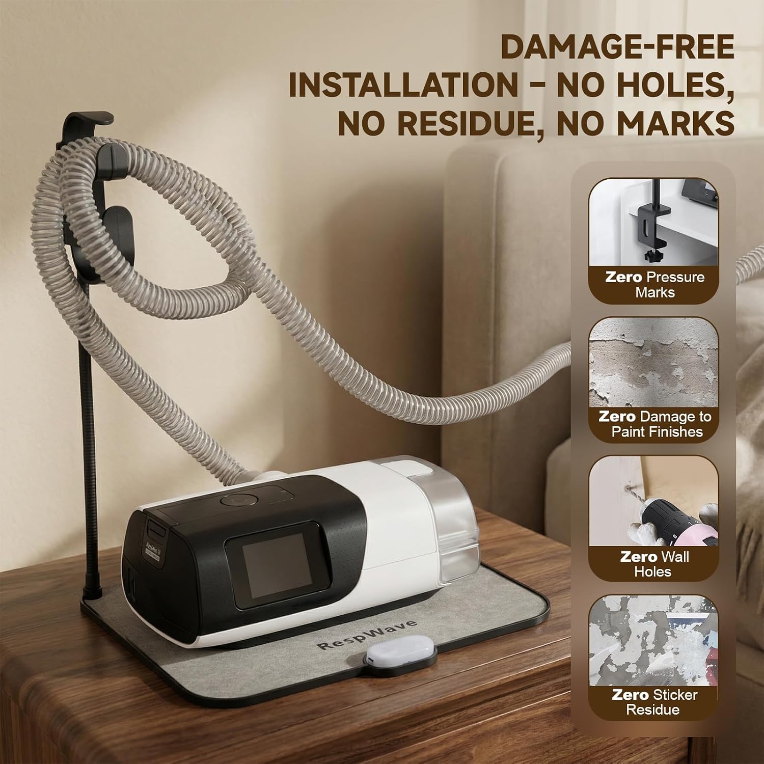 Detalle de CPAP Hose Holder with Absorbent Mat