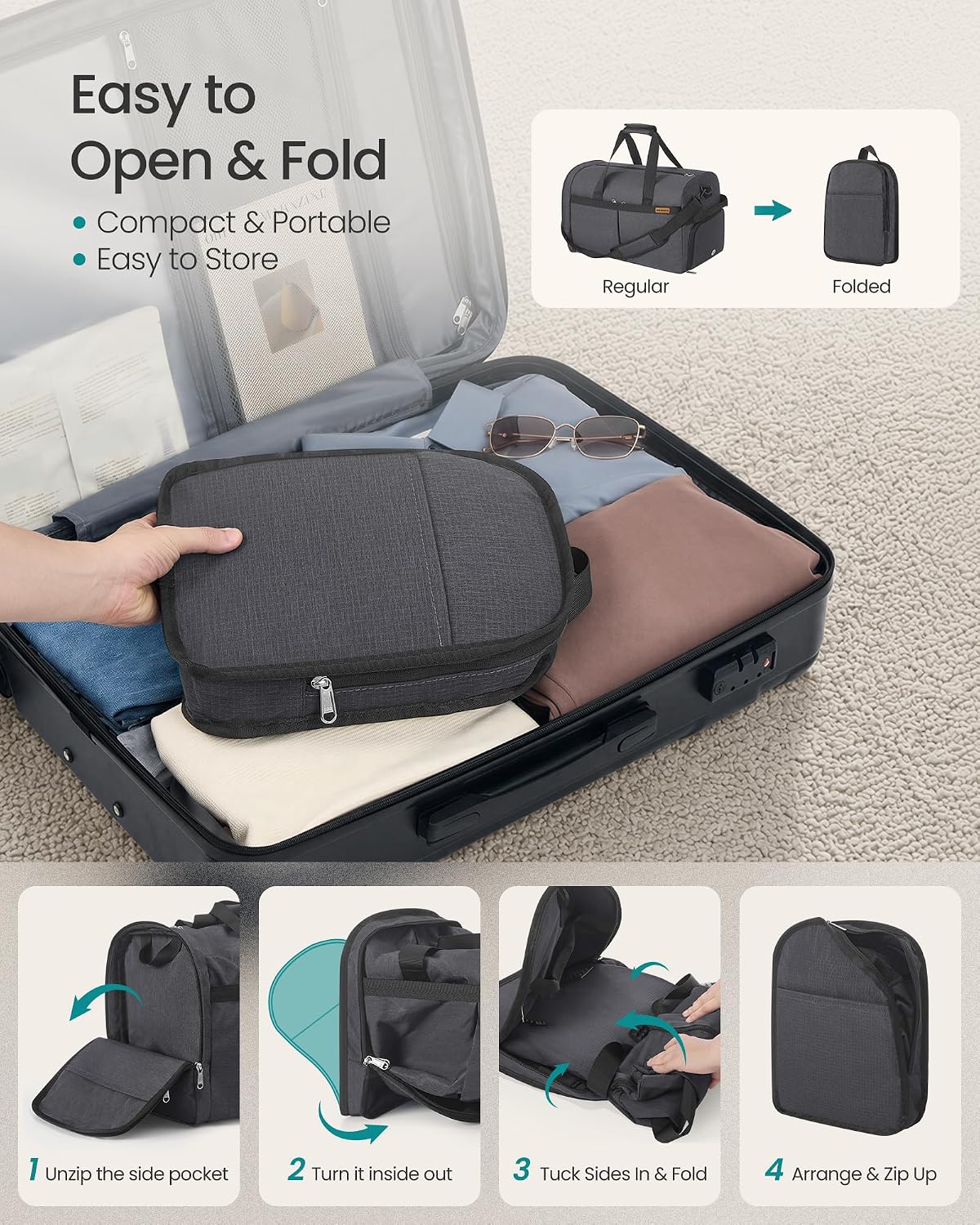 Detalle de SONGMICS RBF050G101 50 L Foldable Travel Bag with Shoe and Wet Pockets