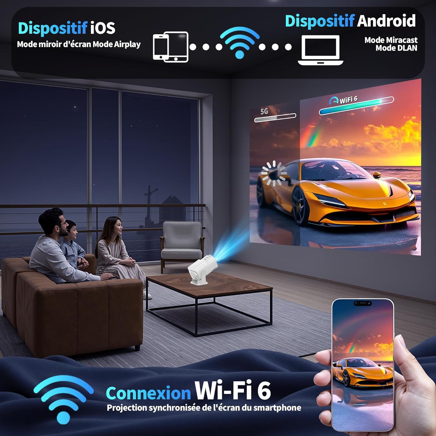 Thumbnail 5 de [App intégrée] Vidéoprojecteur 4K/1080P Upgrade 2026: WiFi 6, Bluetooth 5.2 et correction trapézoïdale