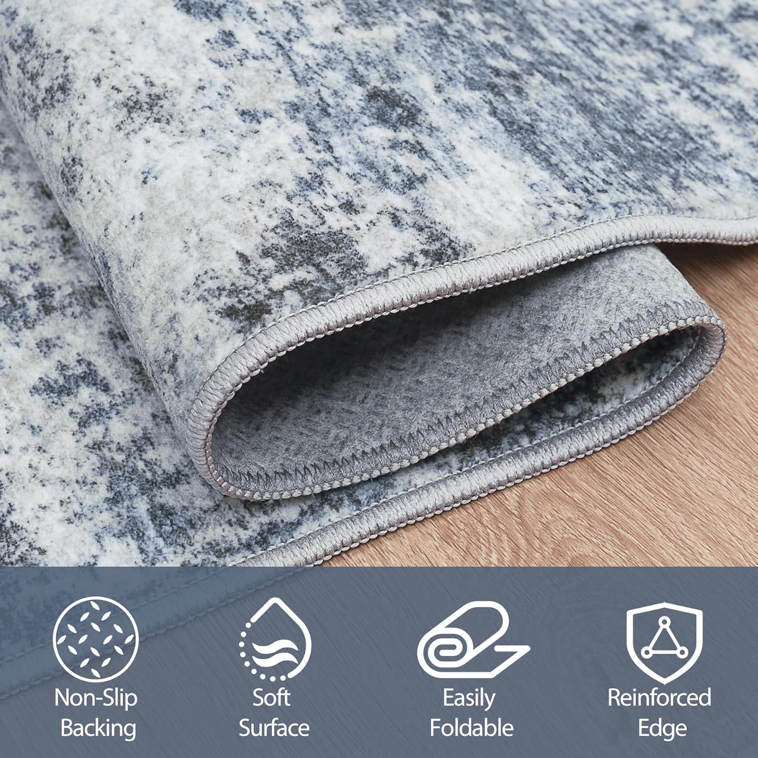 Detalle 2 de 8x10 Area Rug Washable Abstract Blue Gray 🏠