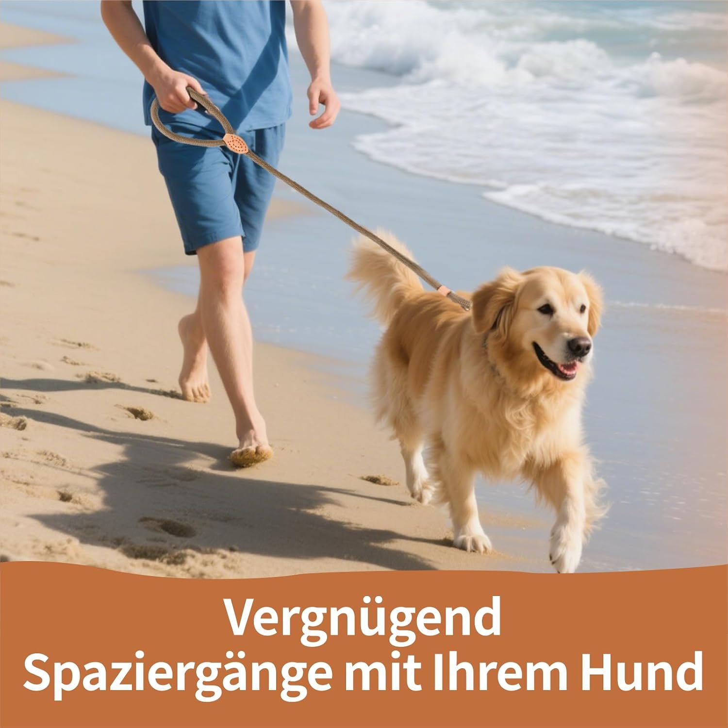 Detalle 2 de Retrieverleine mit Zugstopp, 180 cm – integriertes Halsband, wetterfest, verstellbar