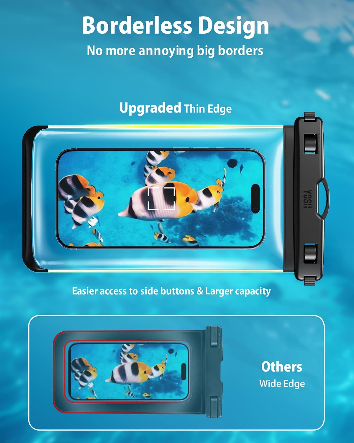 Detalle de YOSH Custodia Impermeabile Smartphone con Pulsante Laterale | 2 Pezzi, IPX8, compatibile fino a 7,2