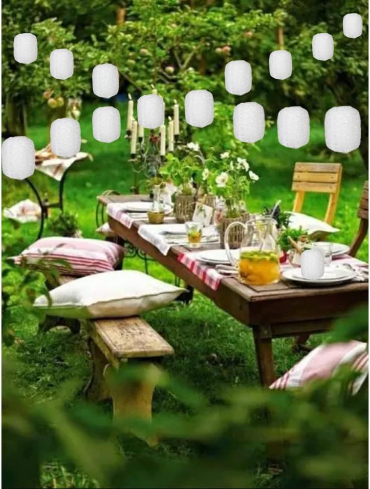 Thumbnail 5 de Aiminjey 10Pcs White Paper Lanterns, 16cm Hollow Out Cherry Blossom Lamps