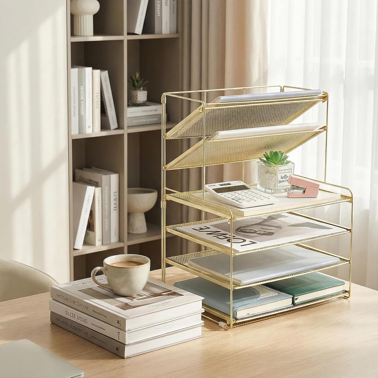 Detalle de OPNICE Desk Organizer 6-Tier Metal Letter Tray, Gold Desktop File Organizer