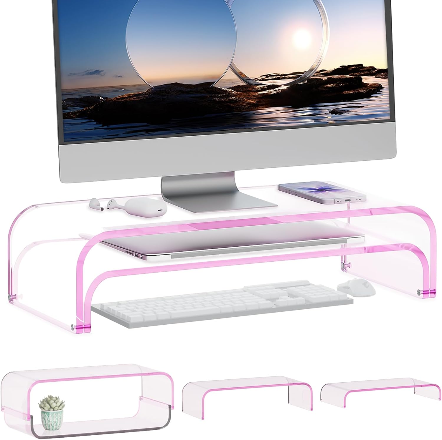 Detalle de ERGO COLLECT Monitorständer Acryl 2er-Set – Transparents 2‑in‑1 Monitorerhöhung aus Acryl