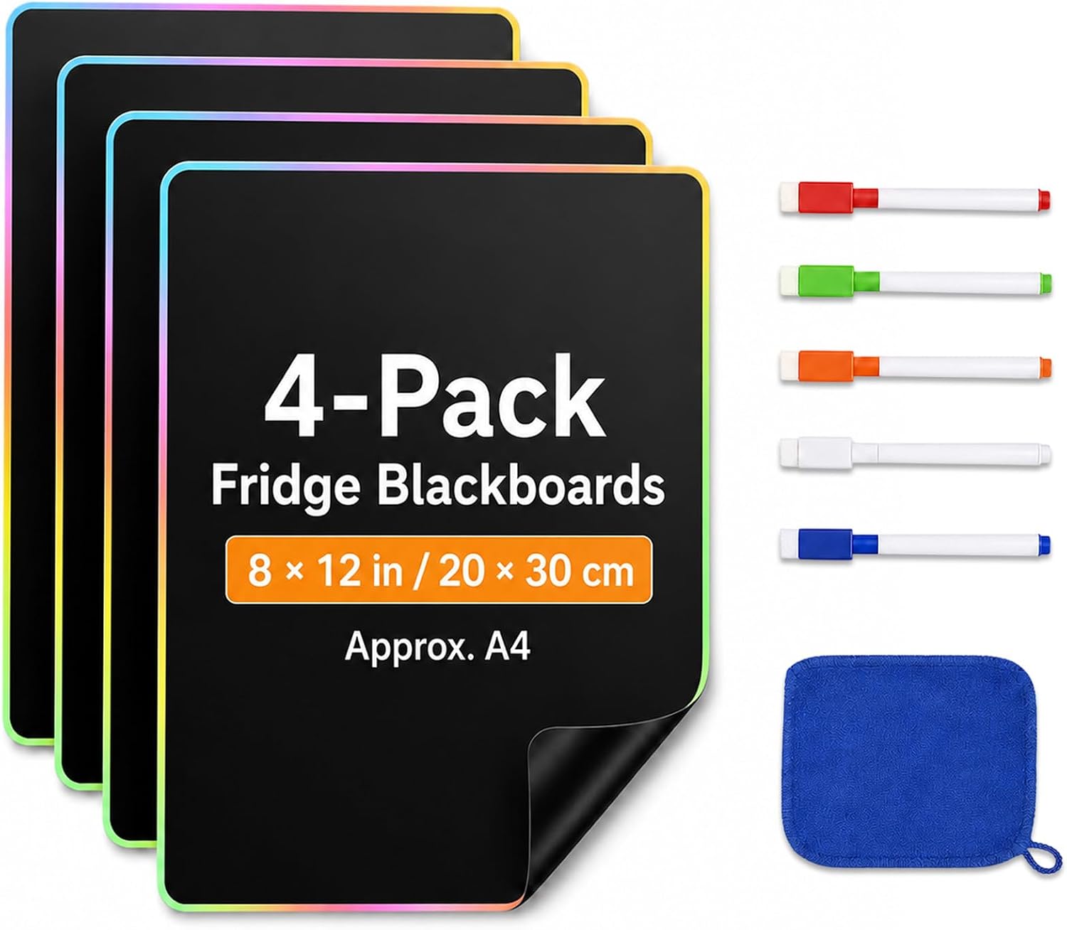 Detalle de HeatPomelo 12 x 8 in Magnetic Dry-Erase Whiteboards, 4-Pack, Black