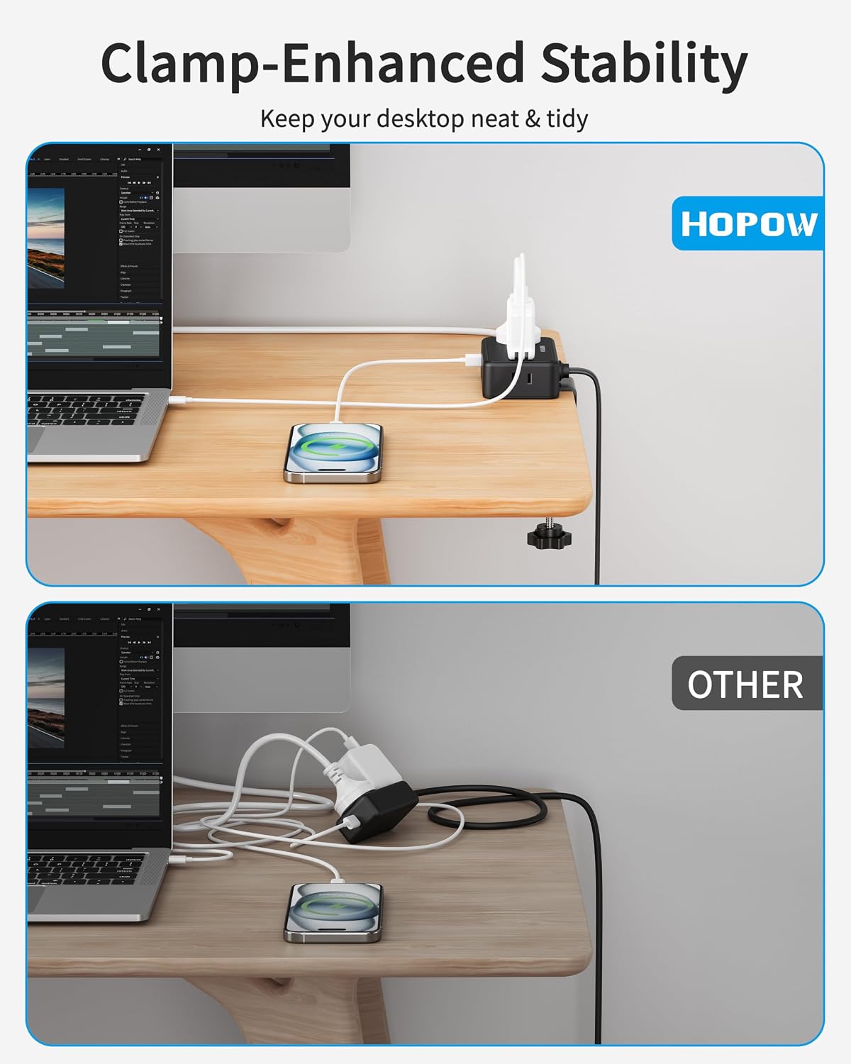 Detalle 1 de Desk Clamp Power Strip, 4 Outlets