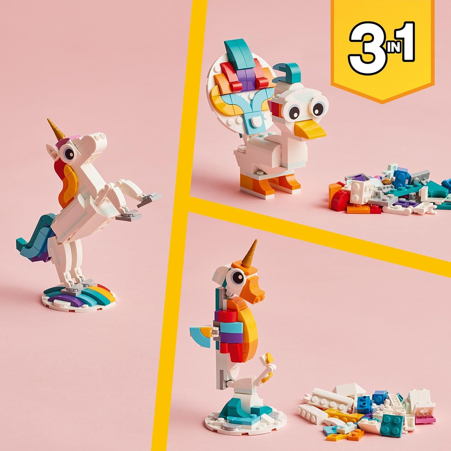 Thumbnail 4 de LEGO Creator 3 en 1 Unicornio Mágico (31140): unicornio transformable en caballito de mar o pavo real