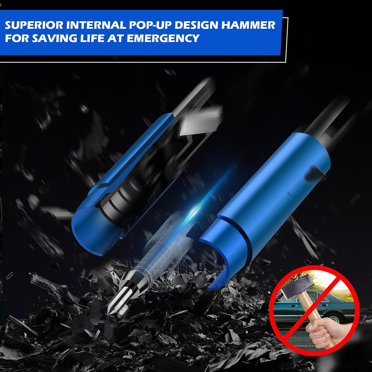 Thumbnail 4 de MOKIDO 2 Stück Gurtschneider Notfallhammer – 2-in-1 Auto Notfallwerkzeug, kompakt & zuverlässig (Rot/Blau)