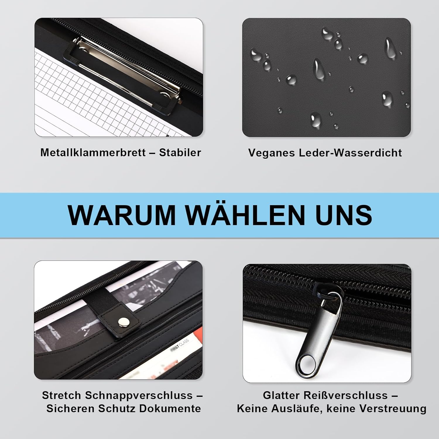 Thumbnail 6 de Leathario A4 Konferenzmappe mit Reißverschluss – Schreibmappe/Portfolio für Dokumente & Schreibblock (schwarz)