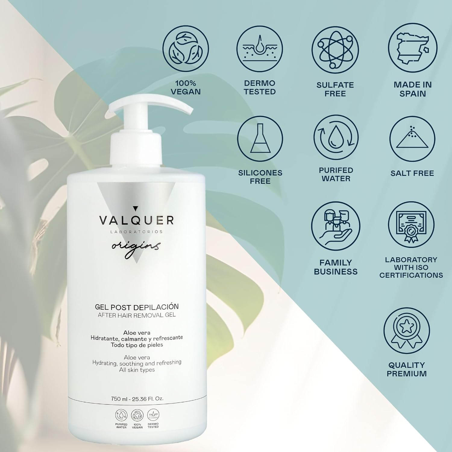Detalle 2 de Valquer Origins Gel Post Depilación 750 ml
