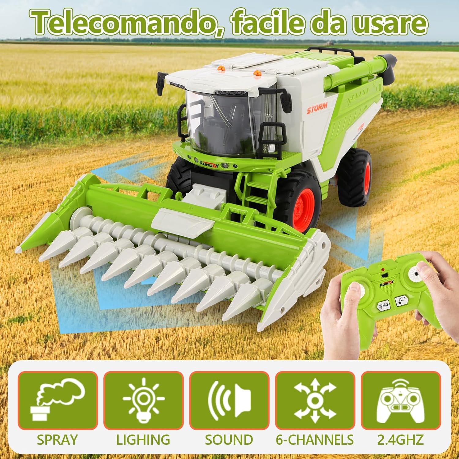 Detalle de Charmofun Mietitrebbia Telecomandata con Spruzzatura: Trattore RC 2,4 GHz per bambini