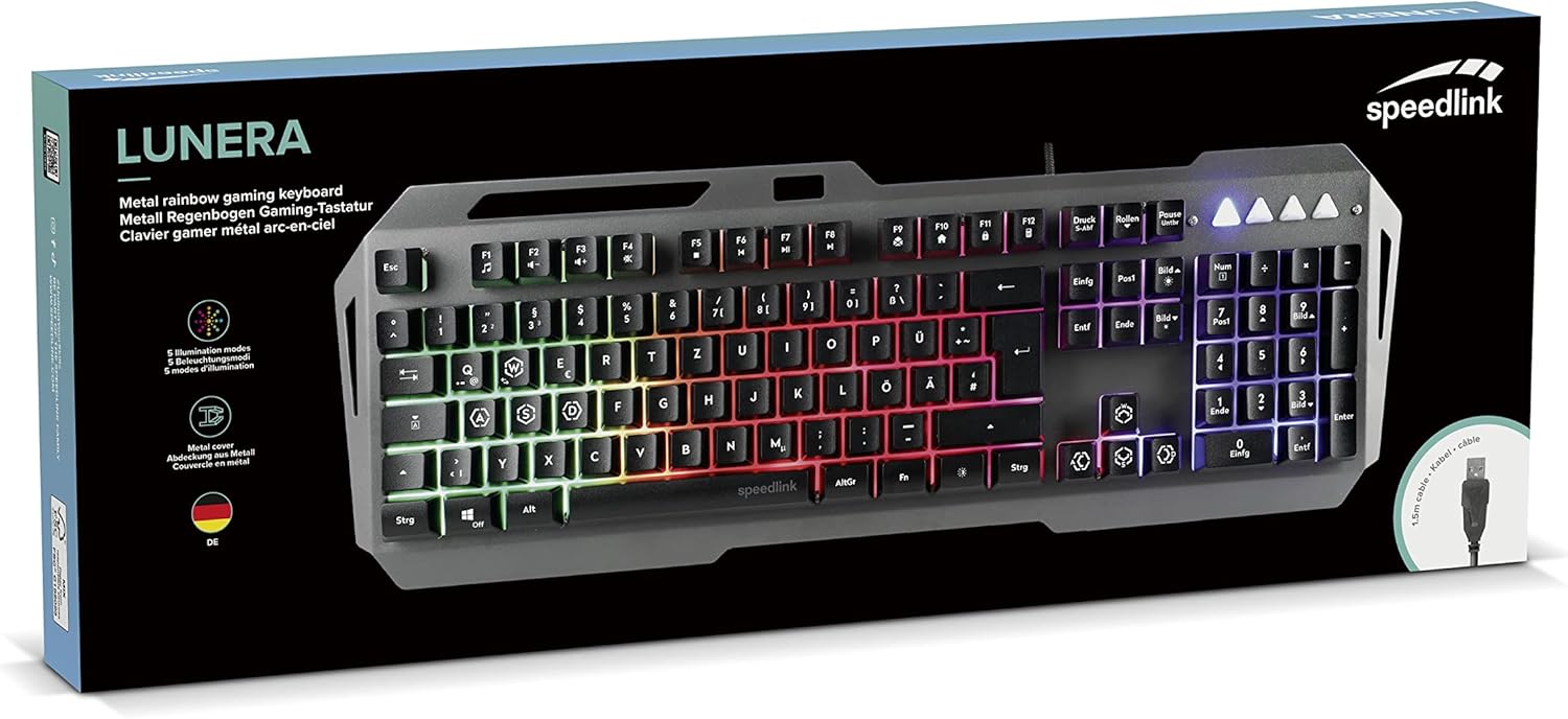 Detalle de Speedlink LUNERA Rainbow Gaming Keyboard – kabelgebundene RGB-Tastatur mit austauschbaren WASD-Tasten (DE-Layout)