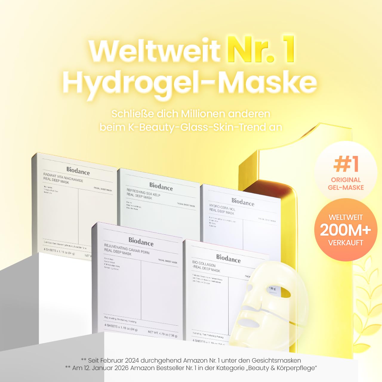 Thumbnail 1 de BIODANCE Radiant Vita Niacinamide Real Deep Mask – Overnight Hydrogel Maske (4 x 34 g)