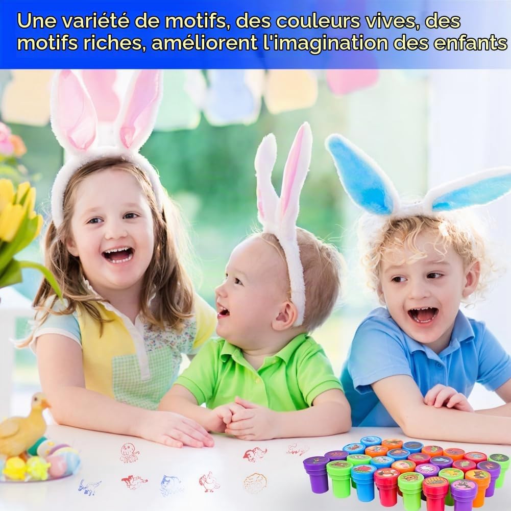 Thumbnail 6 de OSDUE stempelset voor kinderen, 30 zelfinktende dieren- en dinosaurusstempels