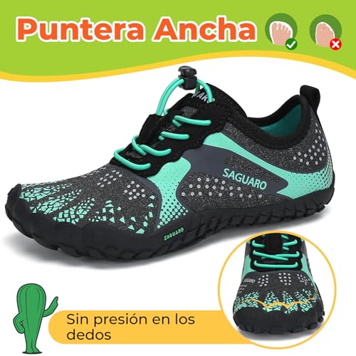 Detalle de SAGUARO Barefoot Zapatillas Niño Minimalistas — Zapatillas de deporte para niños, suela antideslizante y diseño de cinco dedos, Verdes, Gr.31