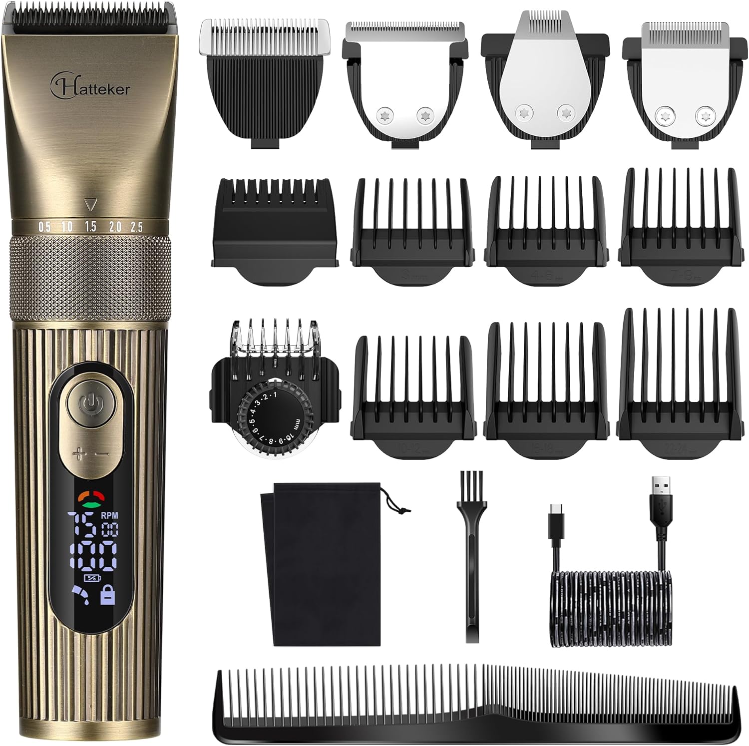 Detalle de Hatteker Tagliacapelli Uomo Professionale 4 in 1: kit toelettatura impermeabile per capelli e barba