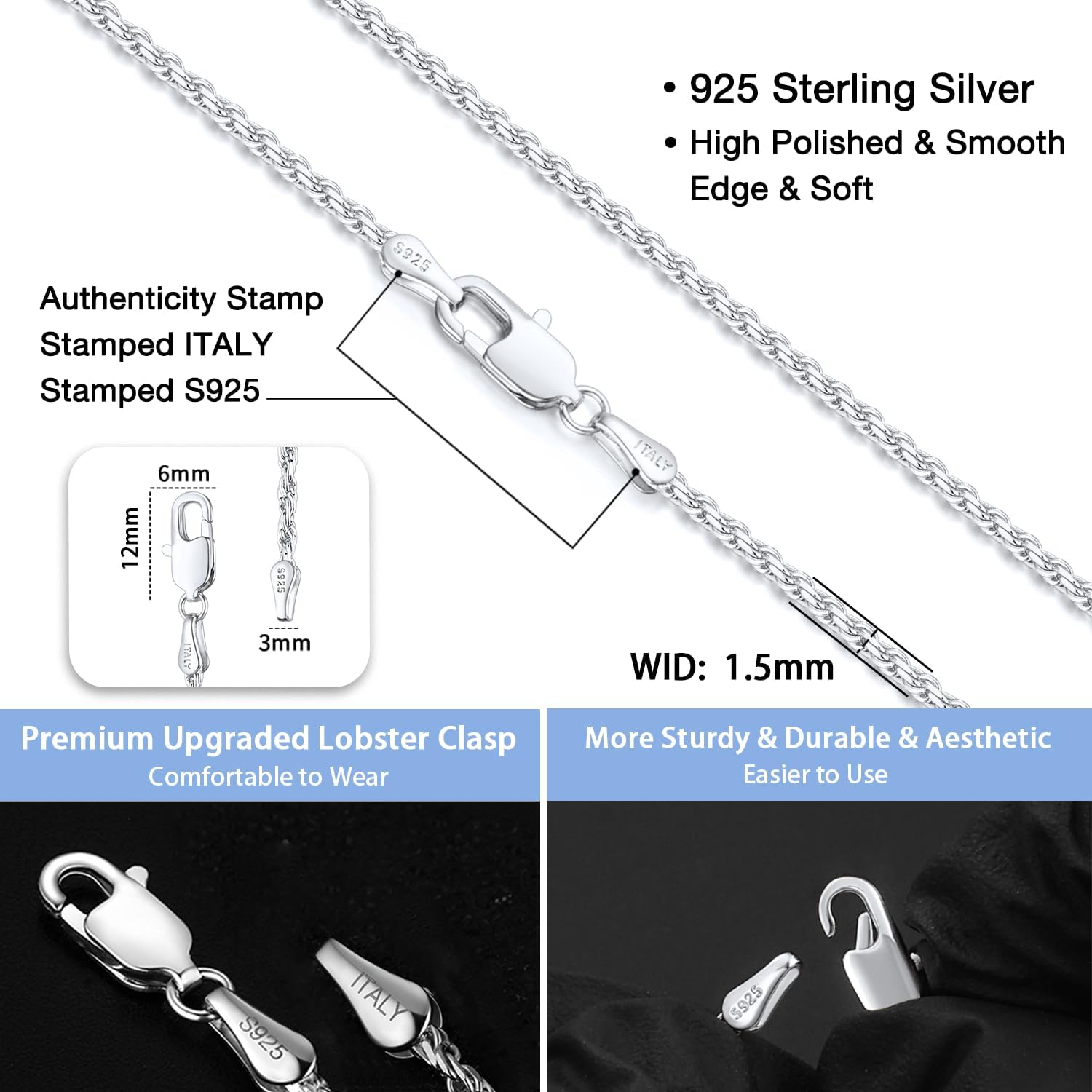Detalle de Jewlpire Rope Chain Necklace, 1.5mm