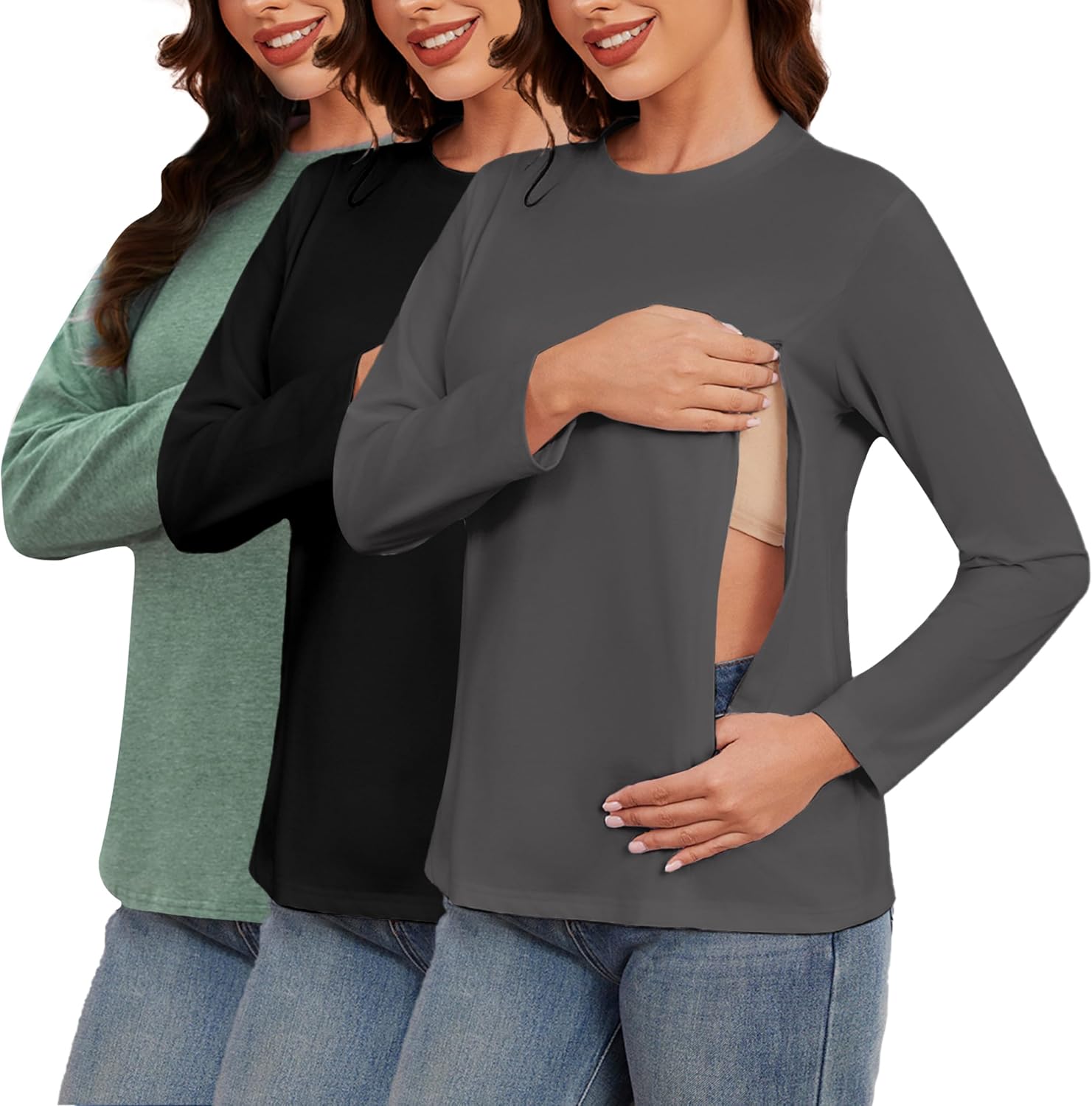 Detalle de Love2Mi 3er Pack Damen Langarm Stillshirt