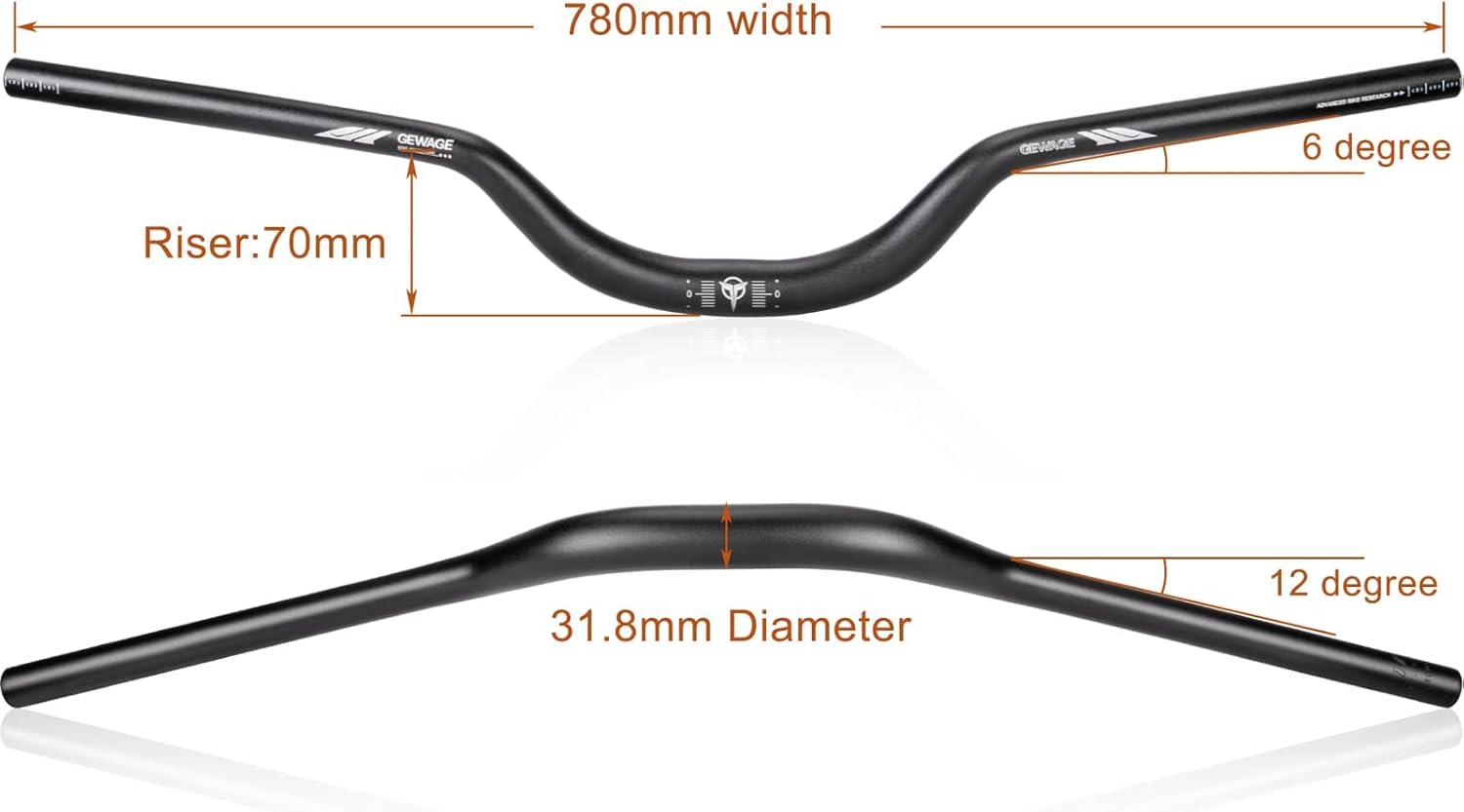 Thumbnail 1 de GEWAGE Guidon Riser en aluminium pour vélo (780 mm) – compatible potence 31,8 mm, hauteur réglable 70 mm