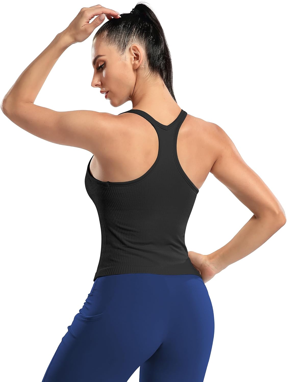Thumbnail 3 de ATTRACO Women Ribbed Workout Crop Top with Built-in Bra – Racerback Yoga Tank