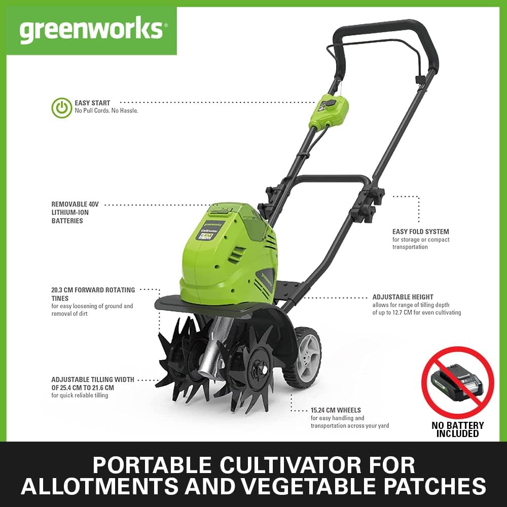 Thumbnail 1 de Greenworks G40TL Cordless Cultivator (Front Tine Tiller) – 25cm Working Width, Tool-Only for Greenworks 40V