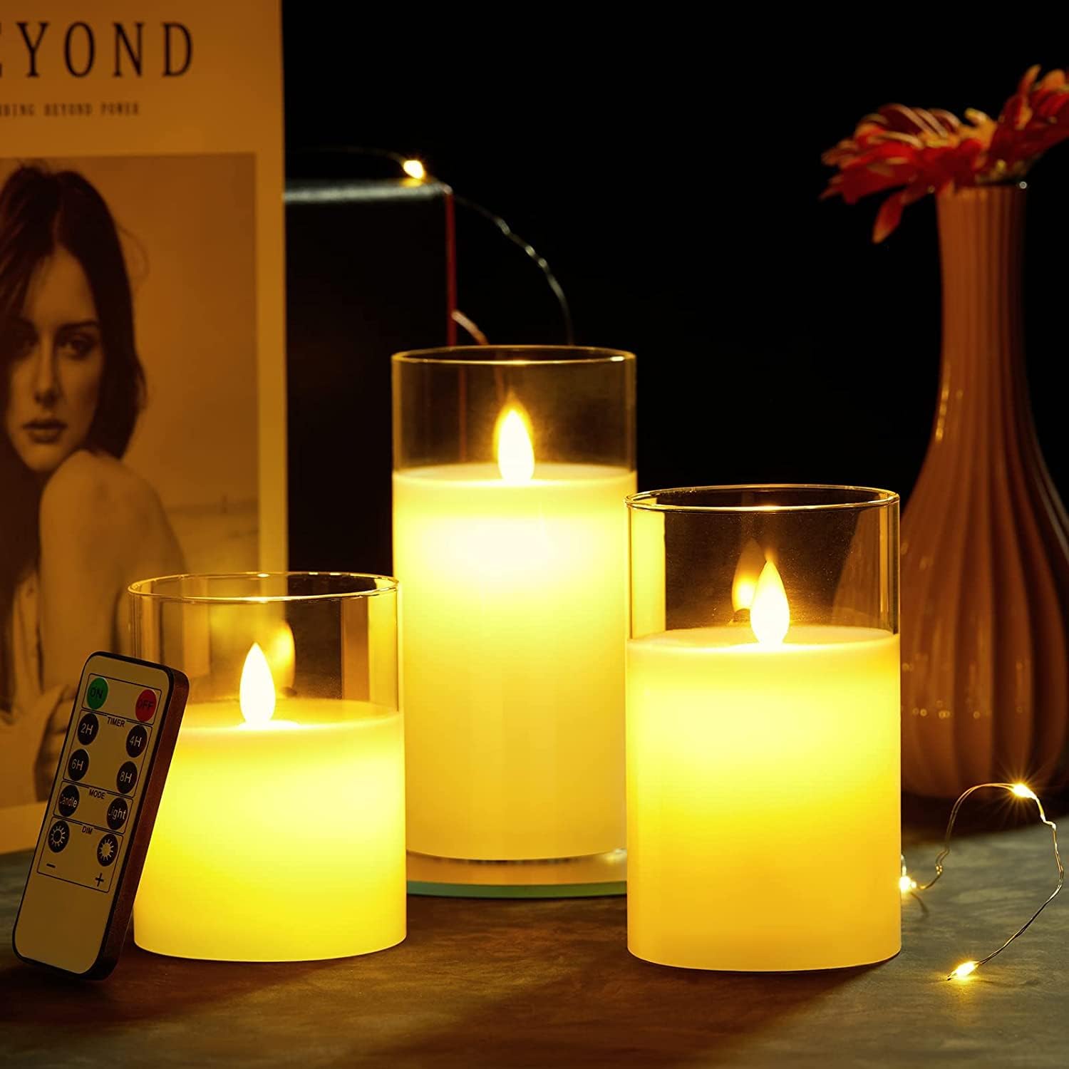 Thumbnail 4 de Candele LED Flickering Flameless con Telecomando a 10 Tasti, 15 cm, Bianco – Vetro e Paraffina Sicure