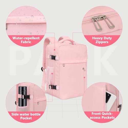 Thumbnail 4 de KIRFEIHT Mochila de cabina para avión 40x30x20 cm (24L) con puerto USB y funda para carro – Rosado