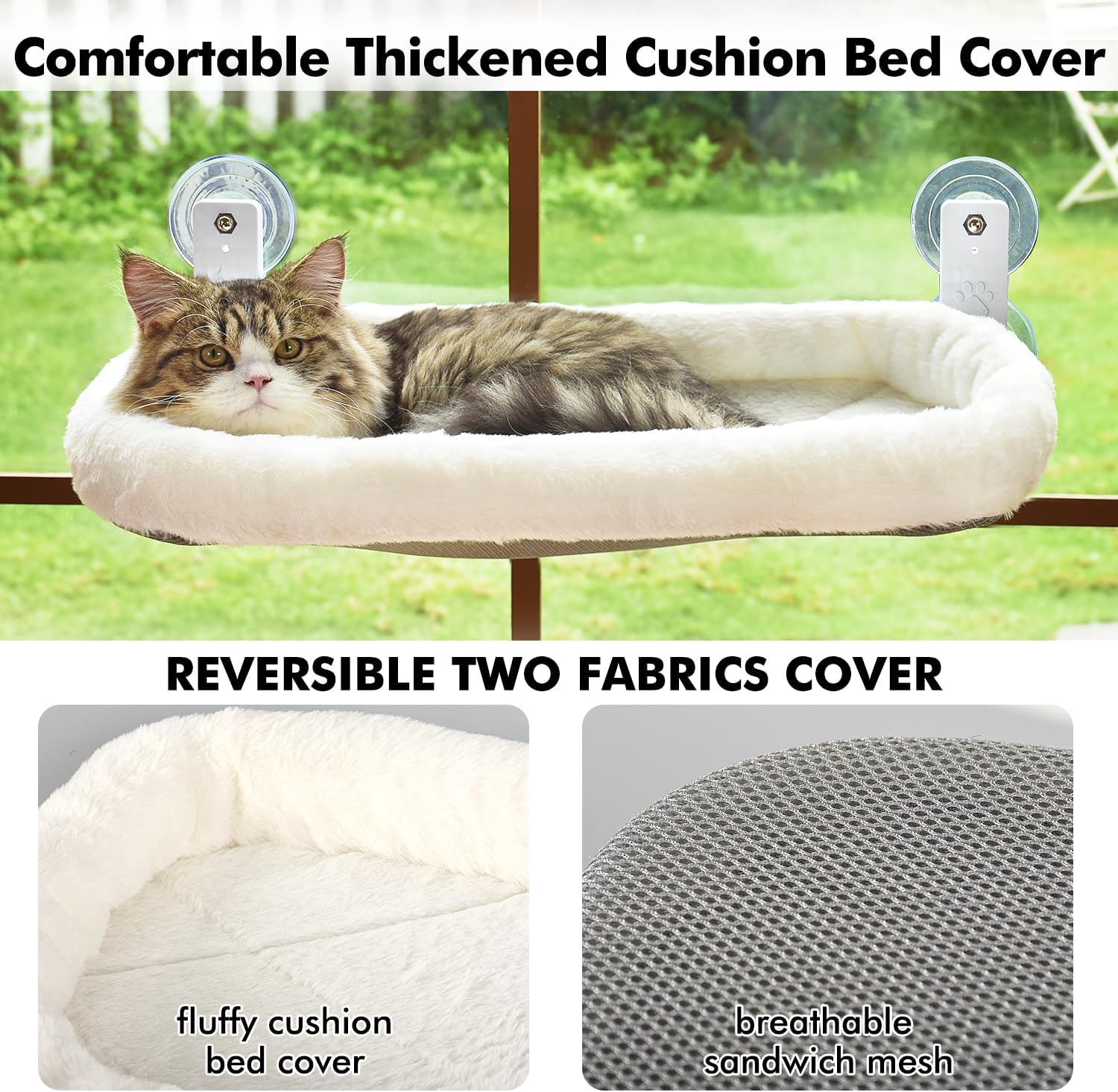 Thumbnail 4 de AMOSIJOY Cordless Cat Window Perch: 360° Window Hammock with Stainless Steel Frame
