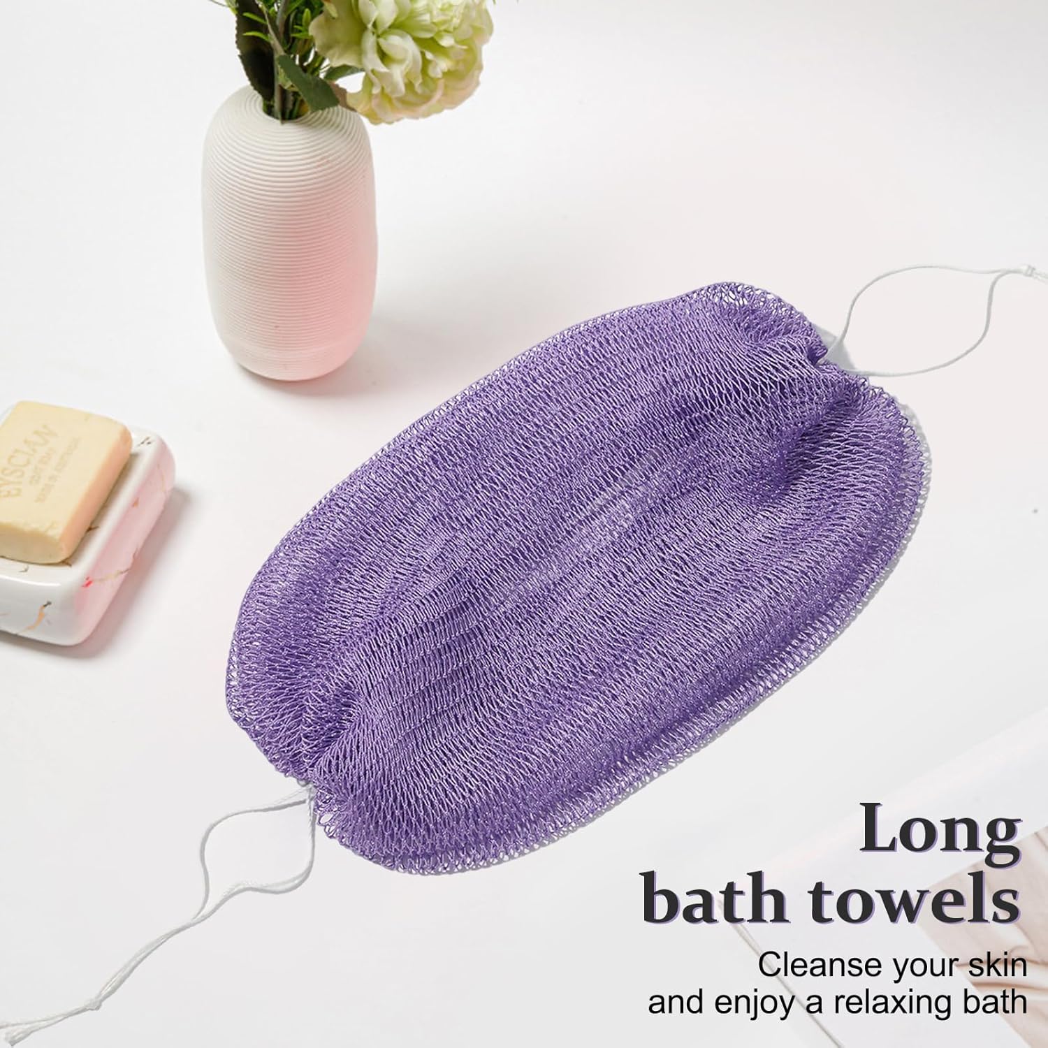 Detalle de African Net Sponge with Knots – Exfoliating Back Scrubber (Purple)
