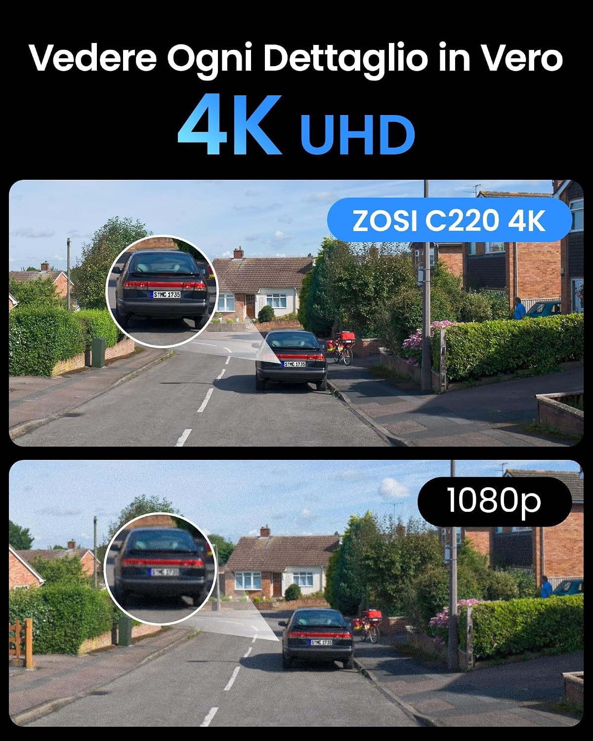 Detalle 2 de ZOSI Set telecamere di sorveglianza PoE 4K per esterni C220 — 4 camere IP 8 MP, audio 2 vie, NVR 8CH senza HDD