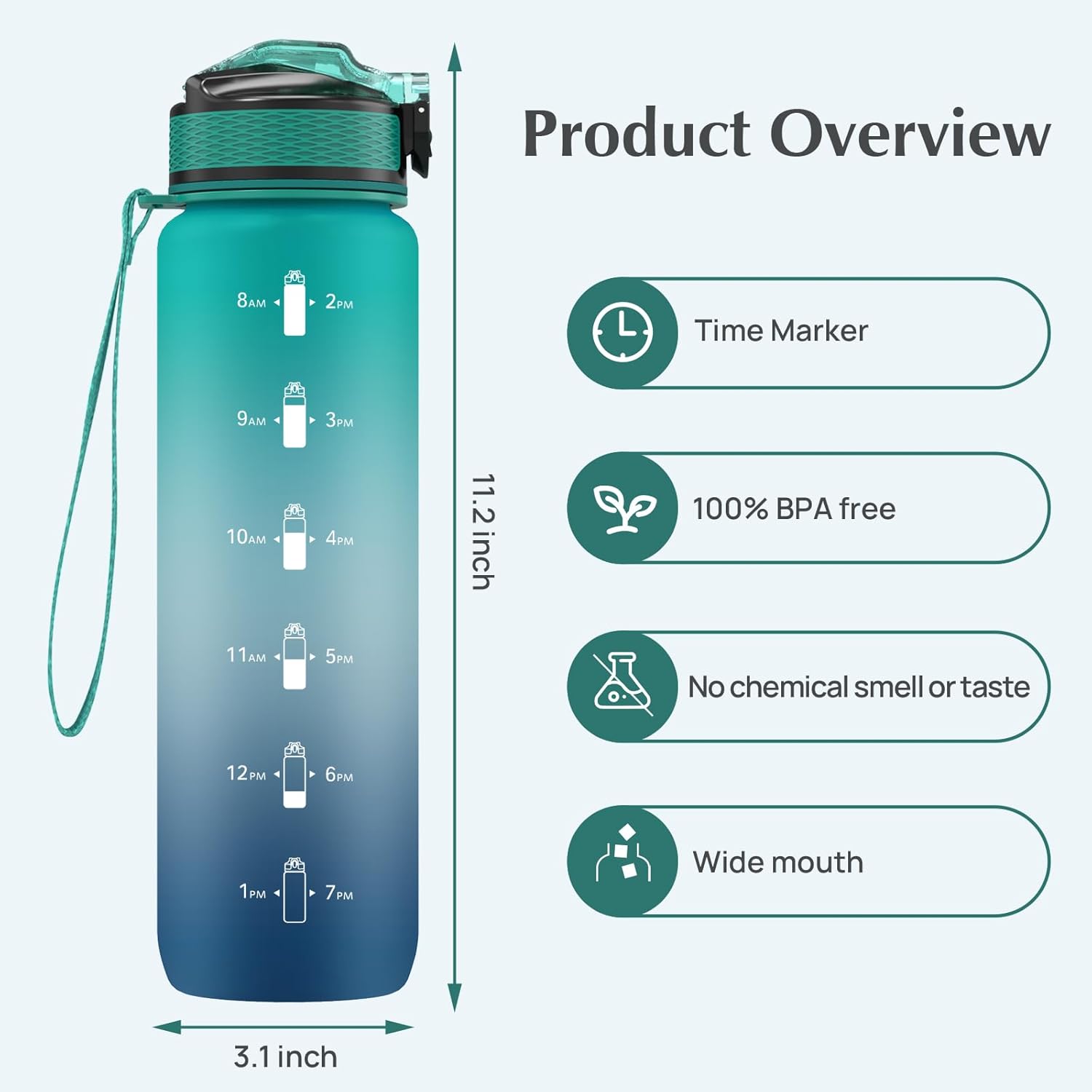 Detalle de NAVTUE water bottle 1L with straw