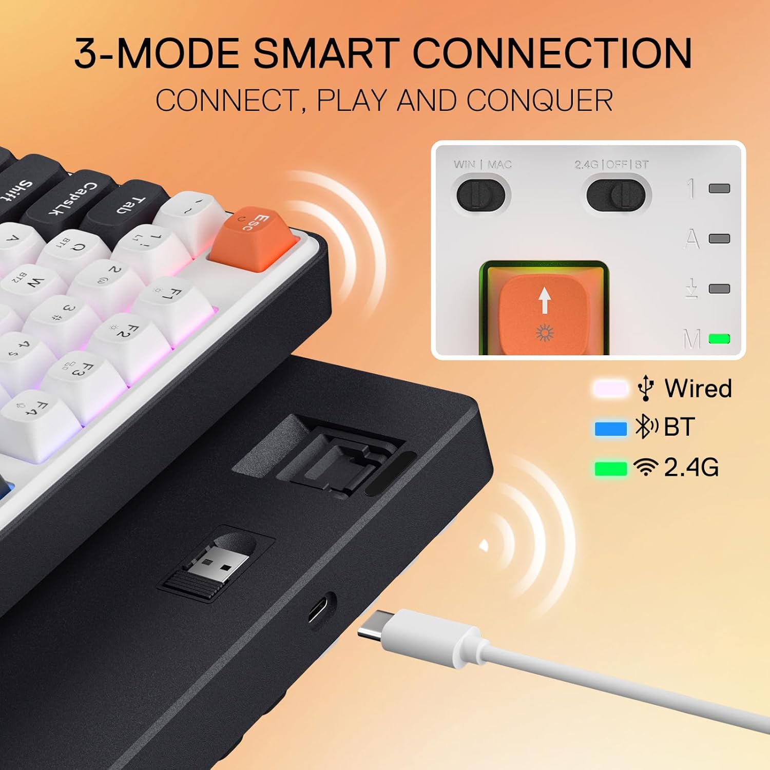 Thumbnail 2 de Redragon K689 Pro : clavier mécanique de jeu sans fil RVB 104 touches, tri-mode