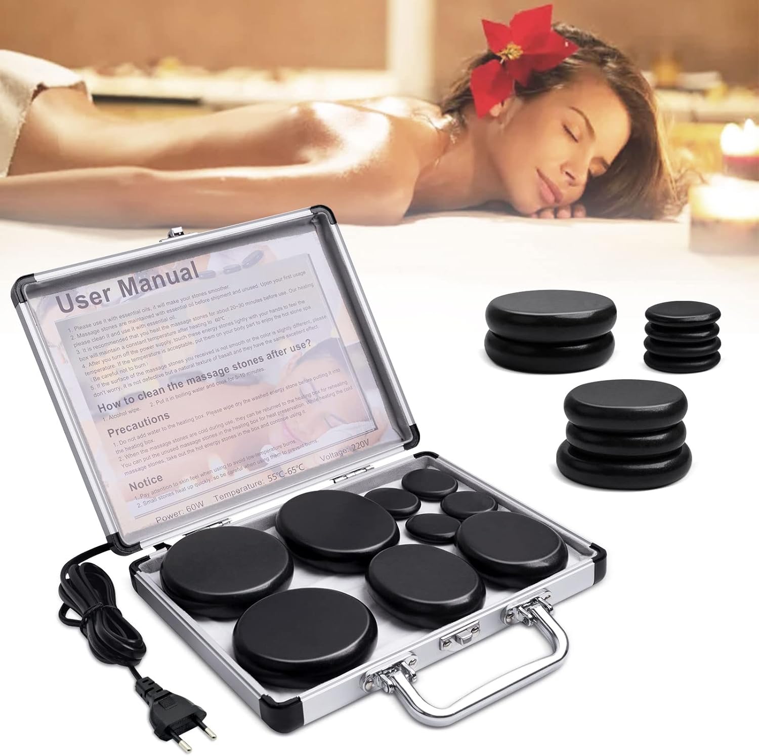 Hot Stone Massage Set mit 9 Steinen