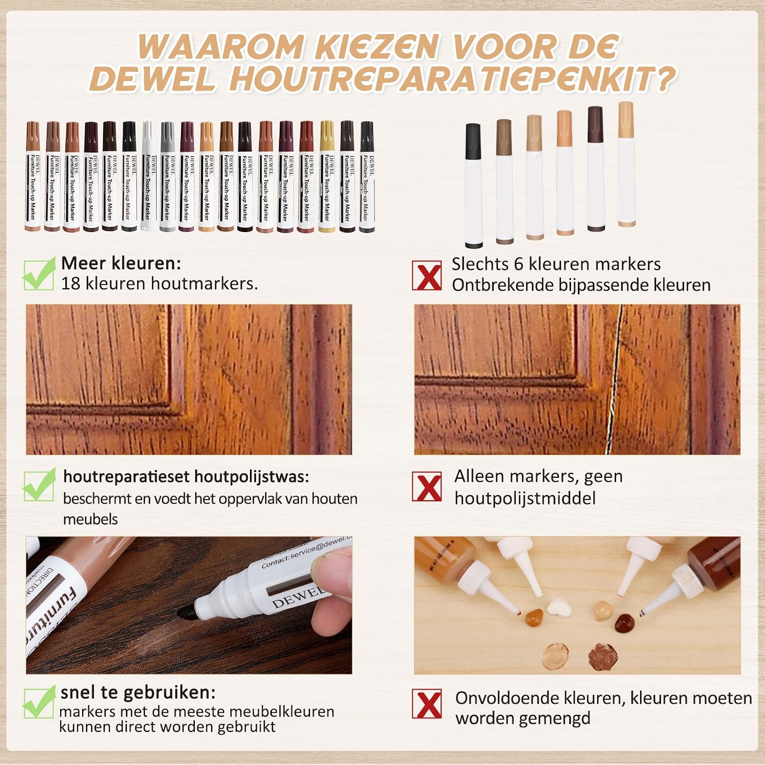 Thumbnail 4 de DEWEL JY-AT-0105-18X-D meubelreparatieset met 18 houtmarkers en polijstwas