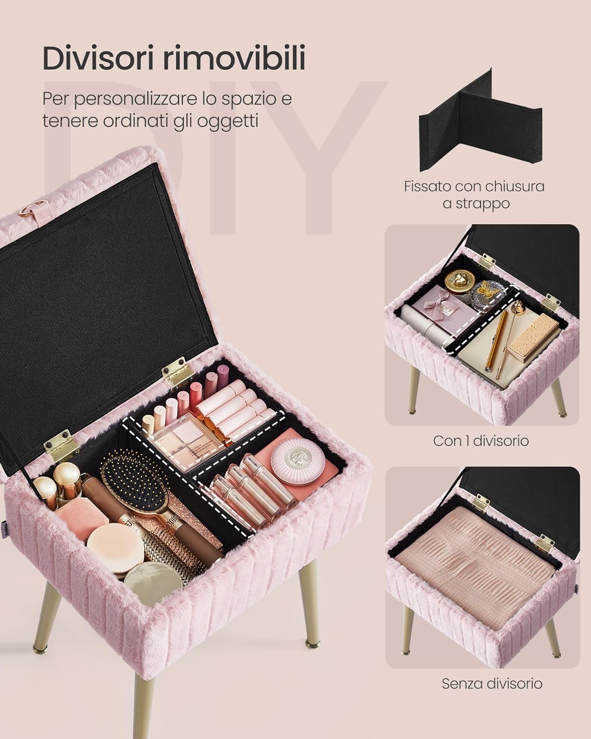 Thumbnail 4 de SONGMICS Sgabello da trucco con contenitore LOM505SZ02 - Rosa Pastello