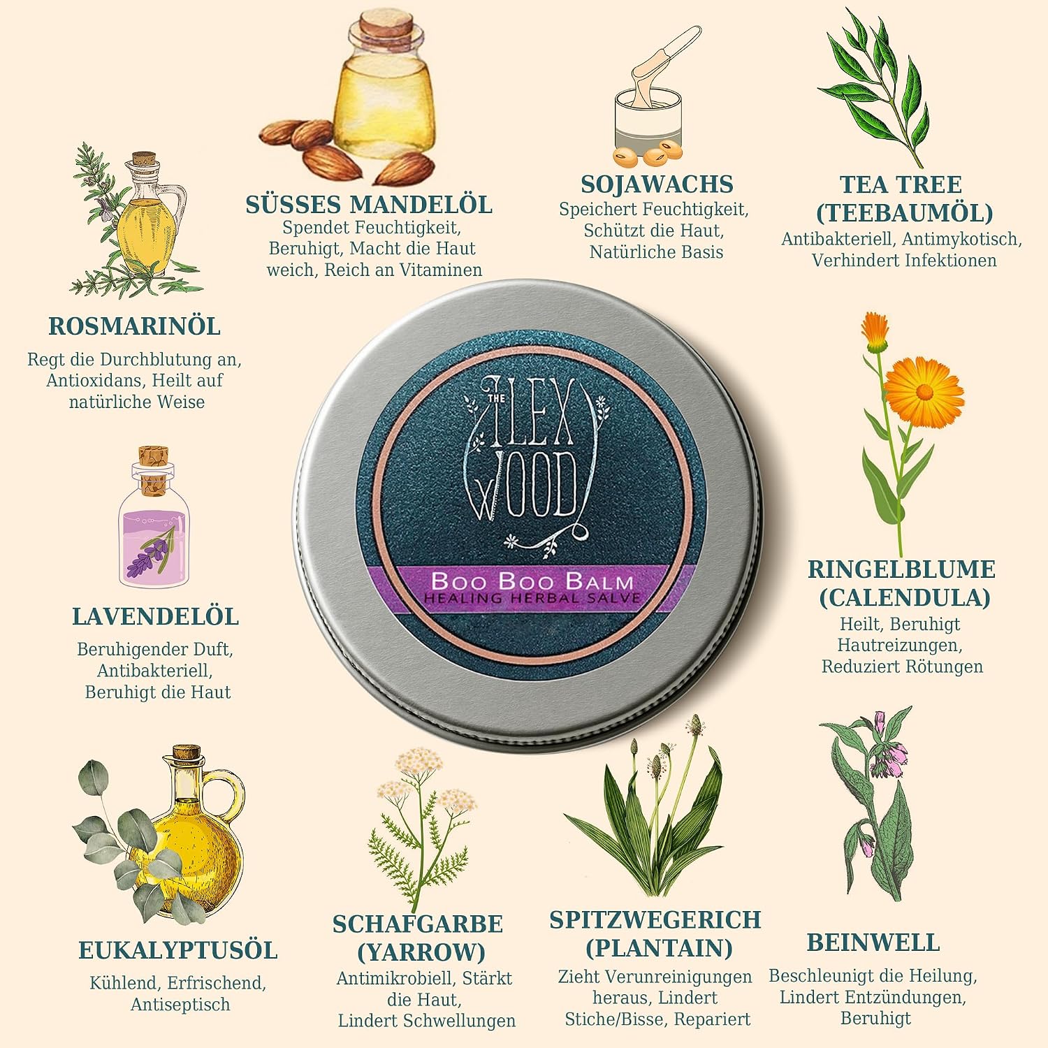 Detalle de The Ilex Wood Boo Boo Balsam – Vegane Heilsalbe für Hautreizungen und Kratzer