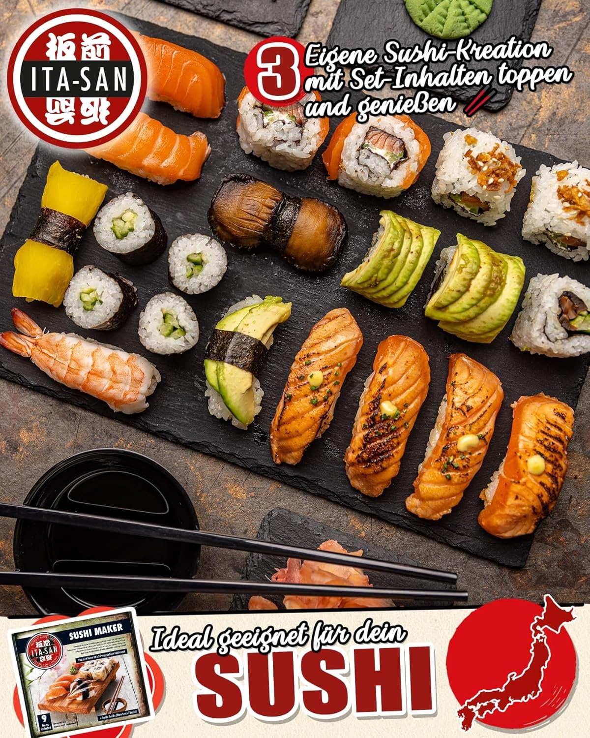 Detalle 1 de ITA-SAN Sushi Set (9-teiliges Komplettset) – Ideal für Anfänger, zum Ausprobieren oder Verschenken