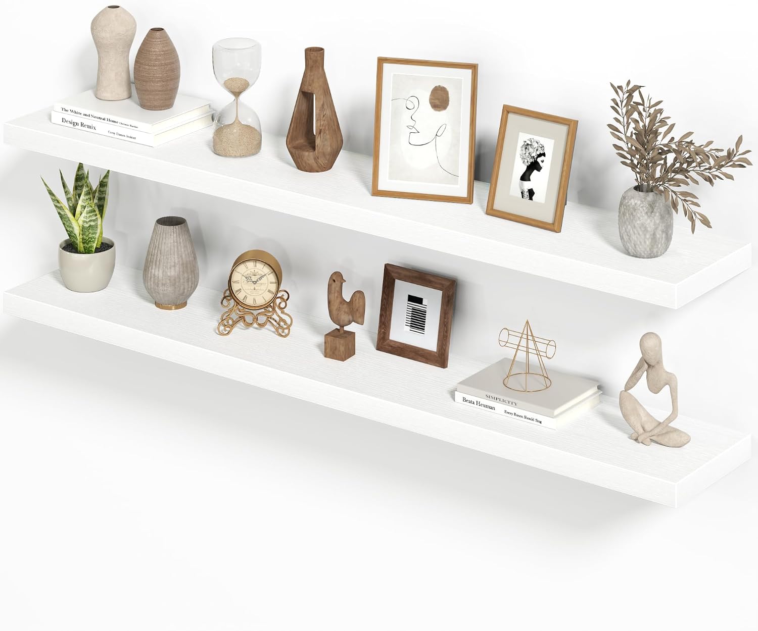 Detalle de Heimlove HLS1-FS-N22-MD1400LWHT2P Floating Shelves, White, Set of 2