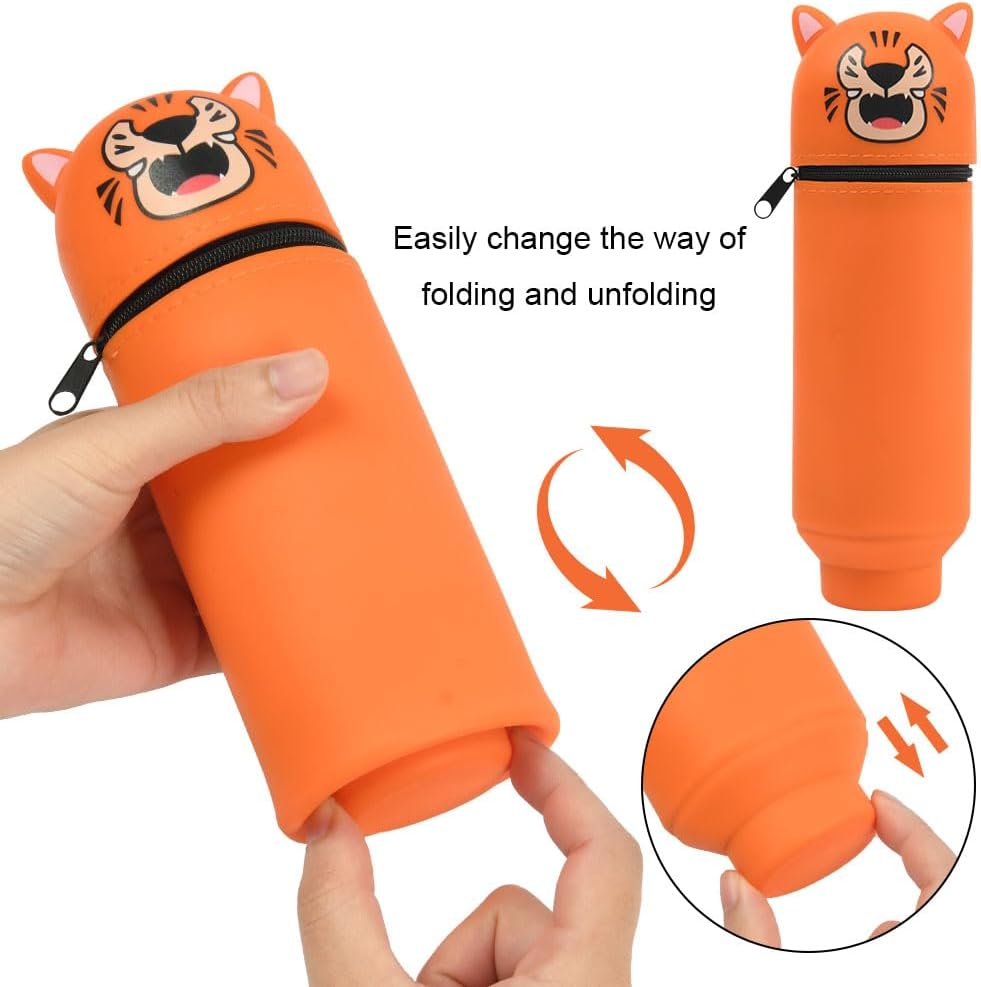 Detalle de OFFCUP Astuccio Telescopico in Silicone 2-in-1 con 4 Penne Cancellabili – Tigre