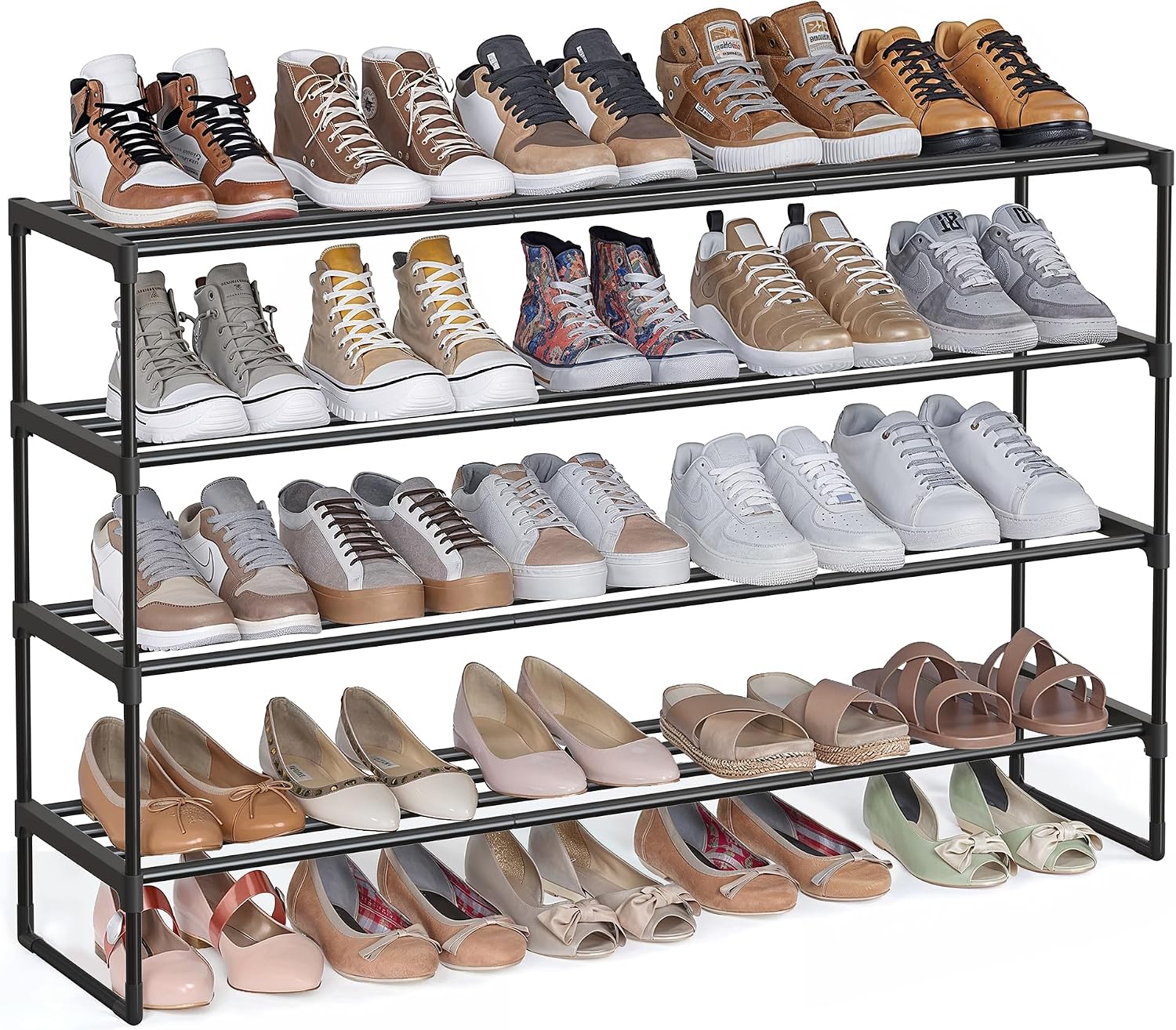 Detalle de SONGMICS DEKY LSA034B01 4-Tier Shoe Rack, Stackable, 116 x 30 x 72 cm