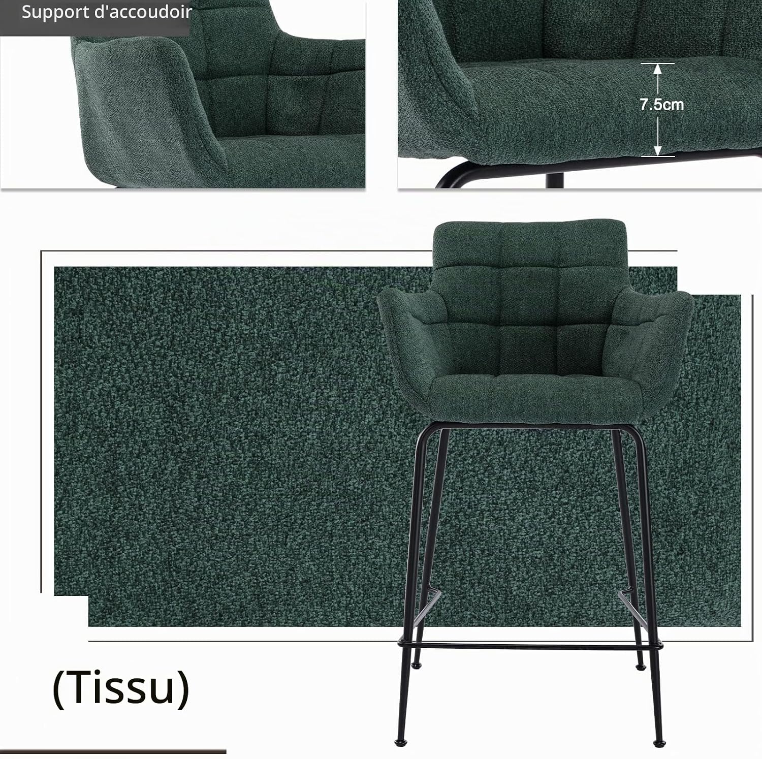 Detalle 2 de chairus EMJ94578CS barkrukken, set van 2 met stoffen bekleding en voetensteun