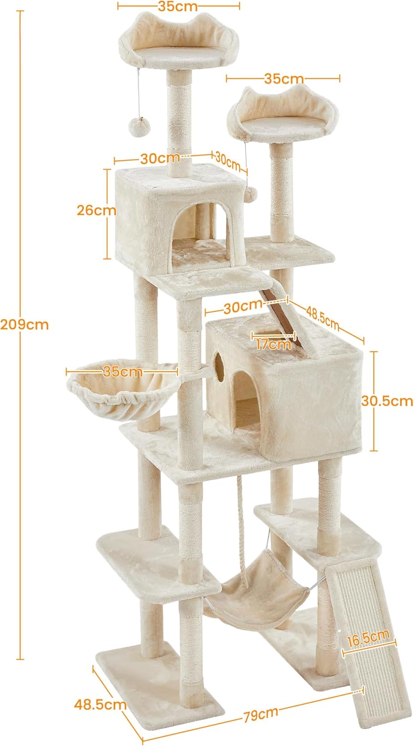 Thumbnail 3 de Yaheetech Arbre à Chat Géant 209 cm avec poteaux en sisal, 2 perchoirs, niches et hamac