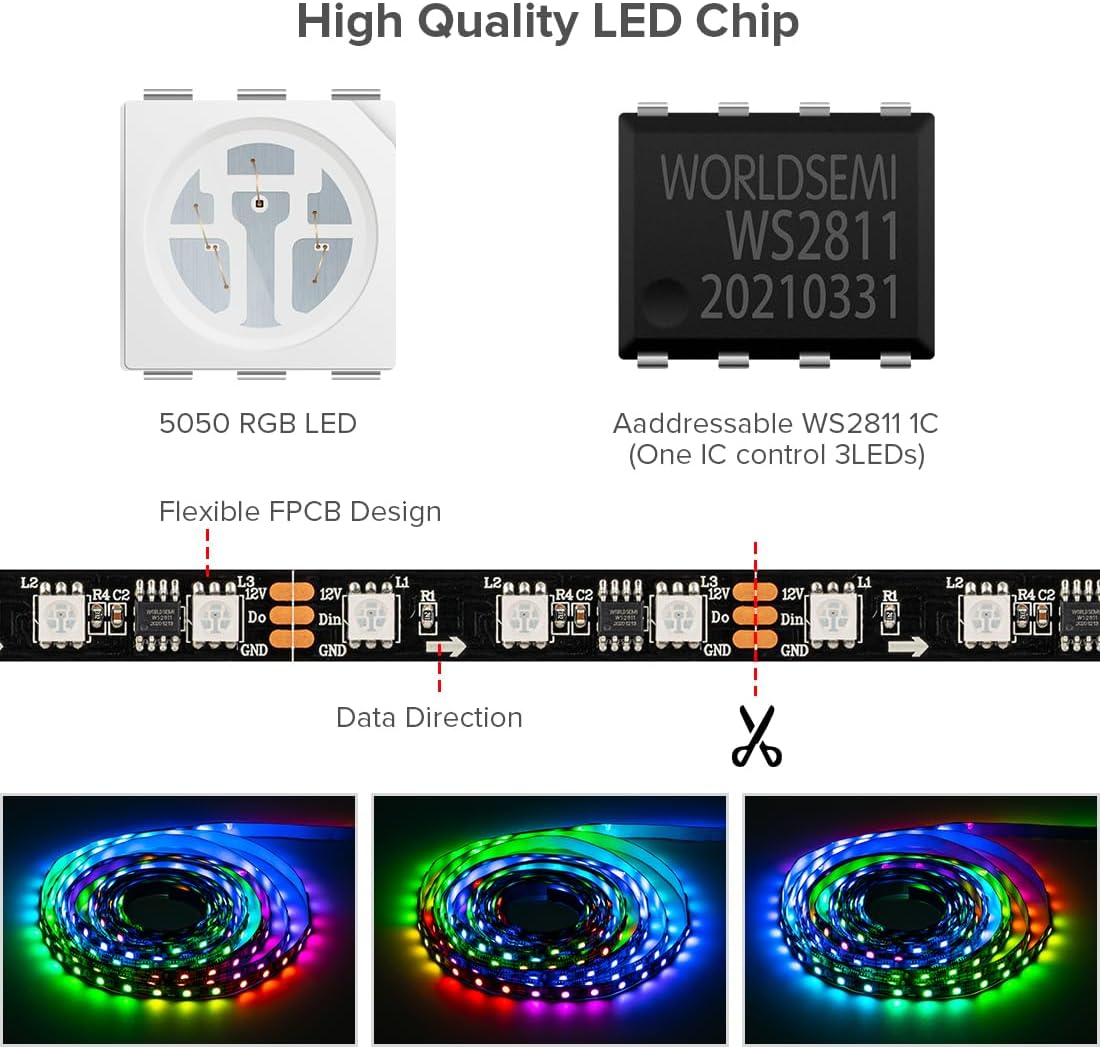Thumbnail 1 de WS2811 RGB LED Streifen 5 m mit 60 LEDs/m