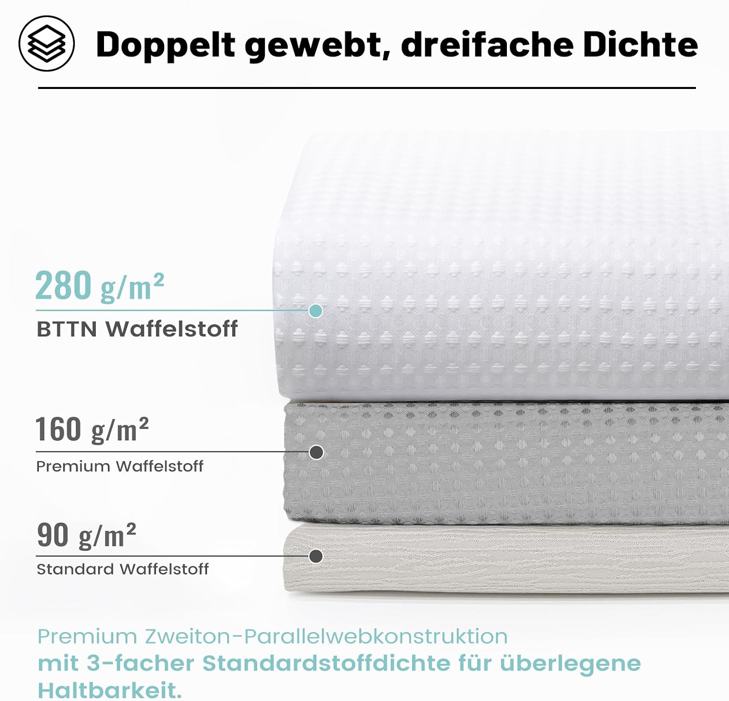 Thumbnail 4 de BTTN Duschvorhang Waffel 180x200 cm – schwerer, blickdichter Textilvorhang mit wasserdichter Innenbeschichtung