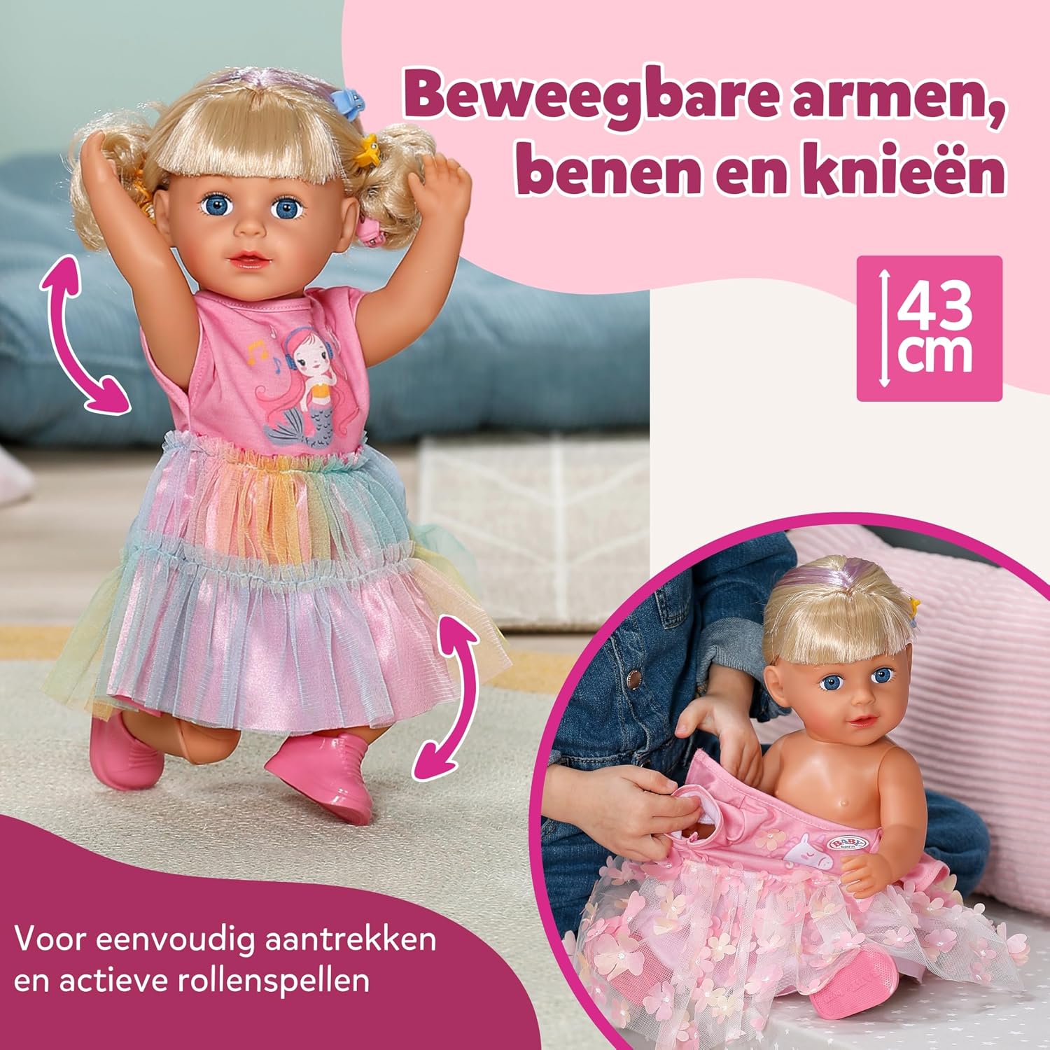 Detalle de BABY born Carla 43 cm stylingpop met lang blond haar en 7 accessoires