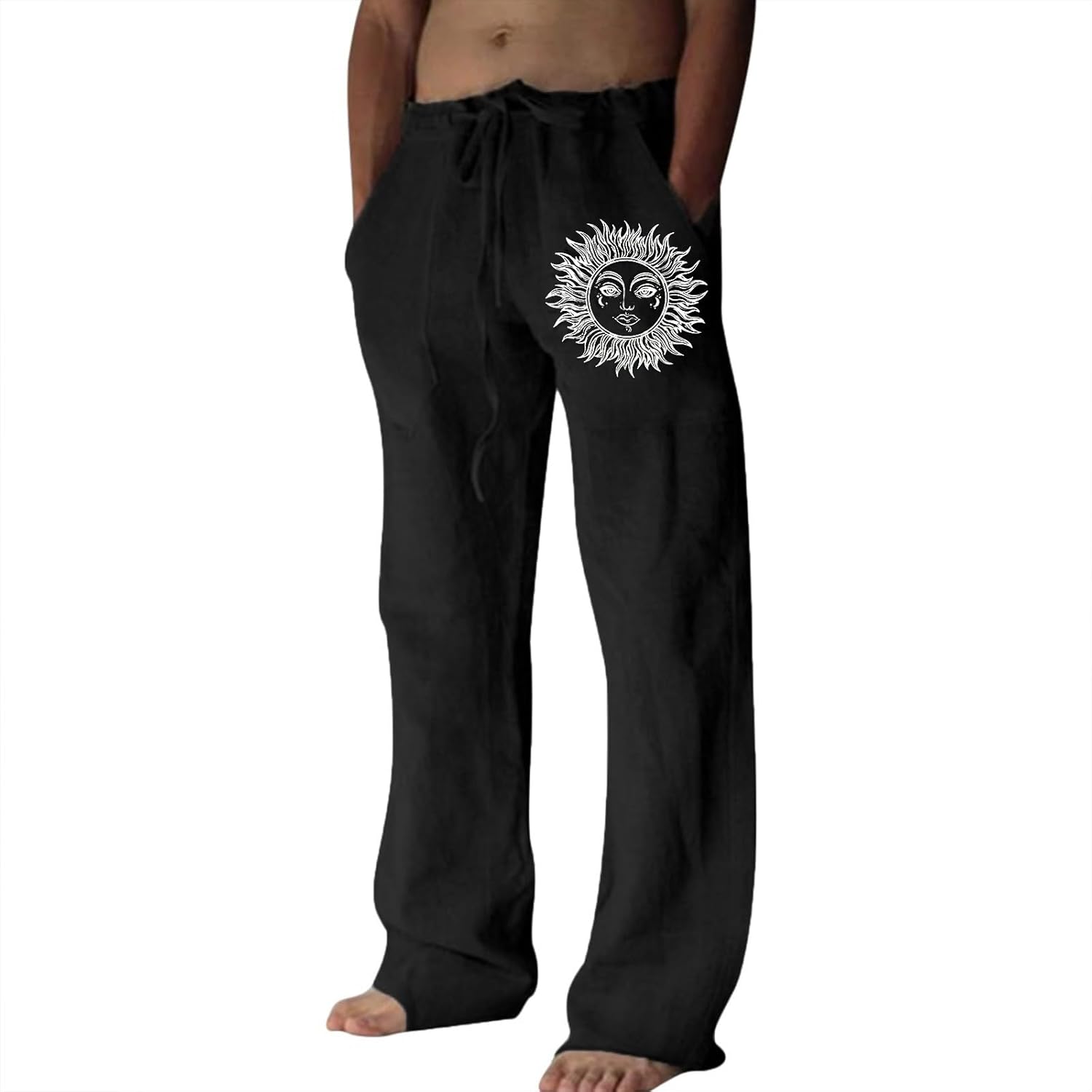 Detalle de Litthing Pantalon en Lin Homme — Pantalons de Jogging estivals en coton-lin, coupe ample et poches, confort léger