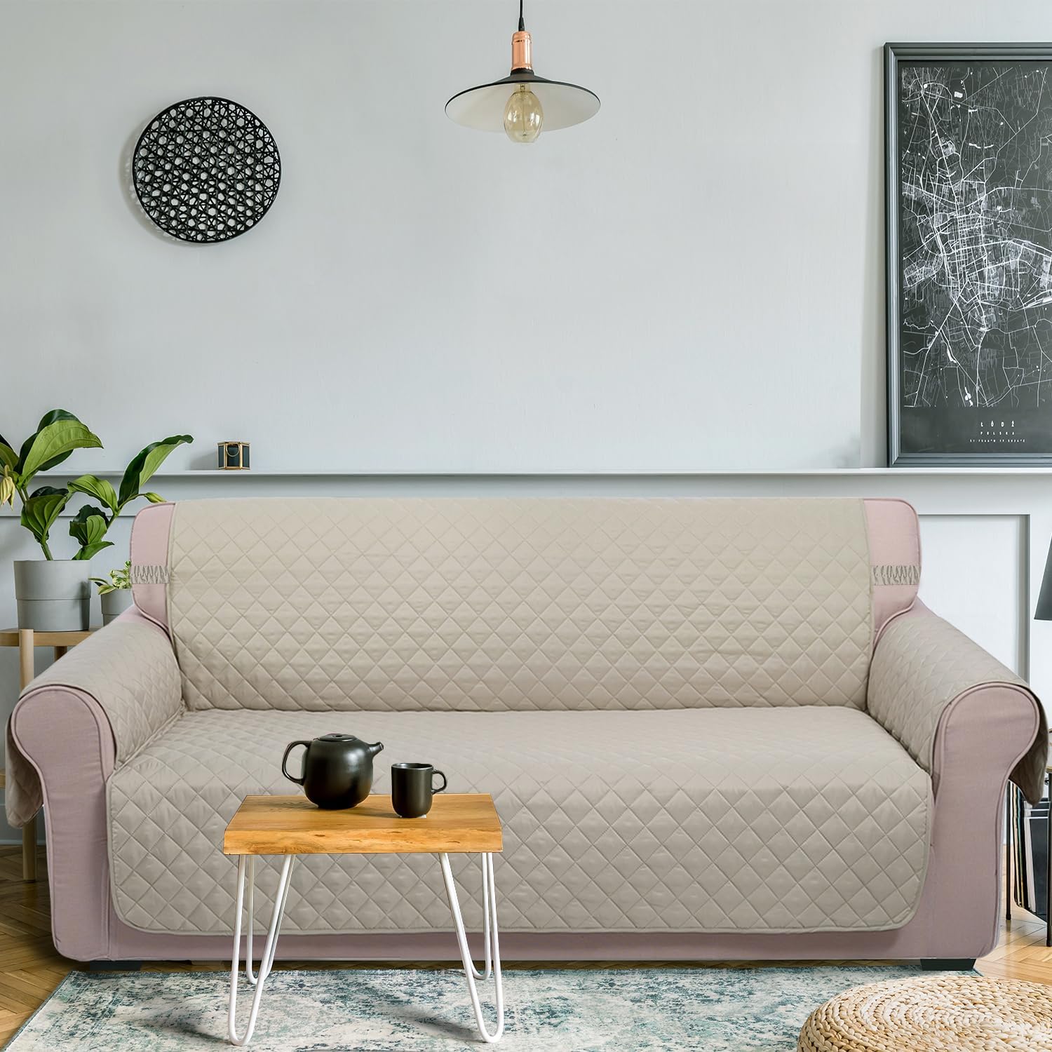 Thumbnail 1 de U-NICE HOME 4 Seater Sofa Cover 91-inch Beige 🛋